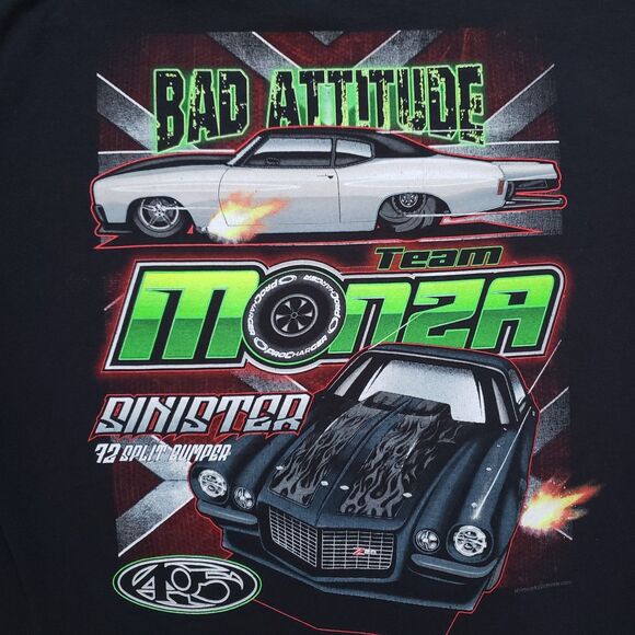 Team Monza Bad Attitude Size Large Mens Sinister 72 Black Double Side T-Shirt - Picture 2 of 6